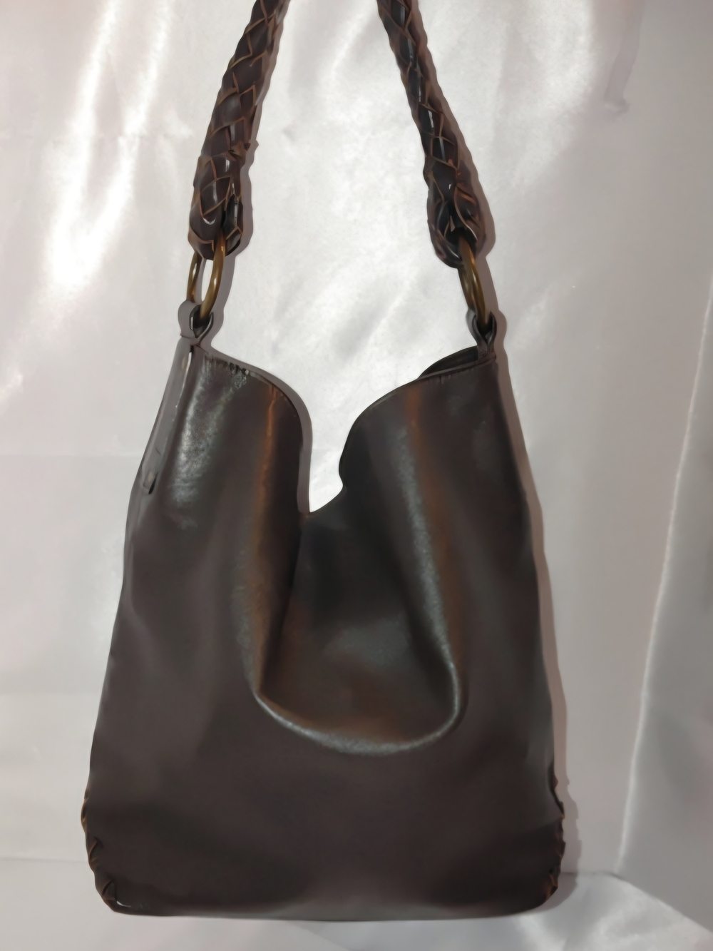 Women's Braided-Handle Shoulder Bag in Chocolate Brown